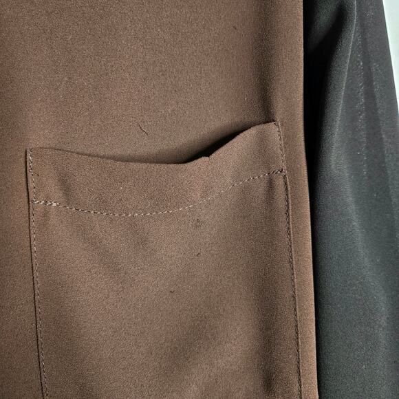 Alberto Makali  Black Brown Colorblock Blouse With Gold Sequin Trim Size L Chic - Picture 7 of 10